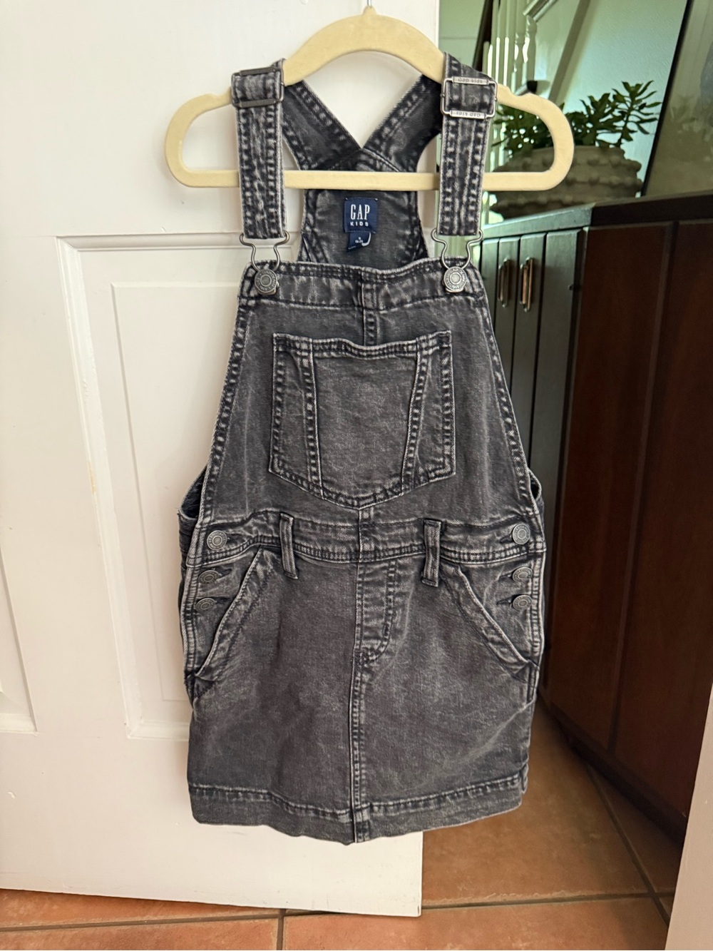 Gap Kids Girls Black Acid Wash Denim Overall Dress Skirtall S 6-7